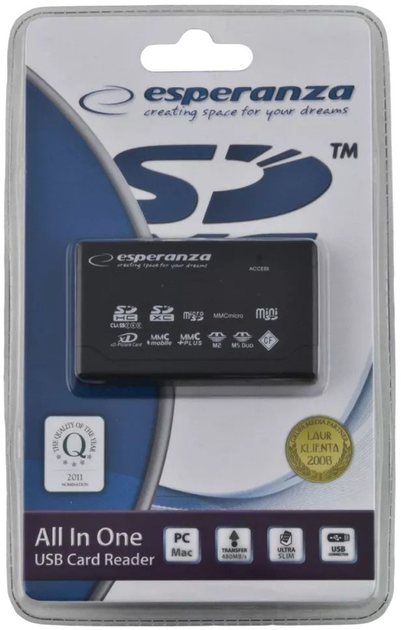 Кардрідер Esperanza All-In-One USB 2.0 Black (5905784768632) - зображення 3