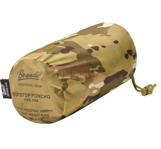 Тактичне маскувальне пончо-намет, пончо Brandit Rip-Stop MC Camo мультикам, дощовик пончо - зображення 2