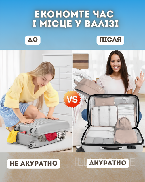 Органайзер 8 в 1 для одежды, обуви, белья, аксессуаров, ремней для путешействий, поездок, в чемодан, ручную кладь, шкаф, комод, бежевый 3DTOYSLAMP - изображение 7