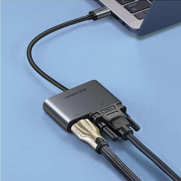 Kabel Ugreen CM162 Type-C M - HDMI+VGA Adapter with PD Silver (UGR-50505) - obraz 2
