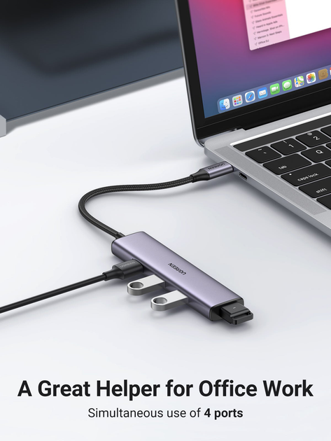 Hub USB Ugreen CM473 4-in-1 USB Type-C to 4xUSB 3.0 HUB Space Gray (20841) - obraz 2