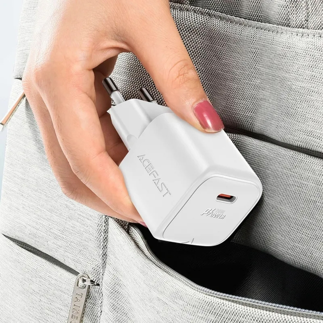 Ładowarka sieciowa Acefast A73 mini PD20W GaN single USB-C charger set C3-03 White (6974316282655) - obraz 6