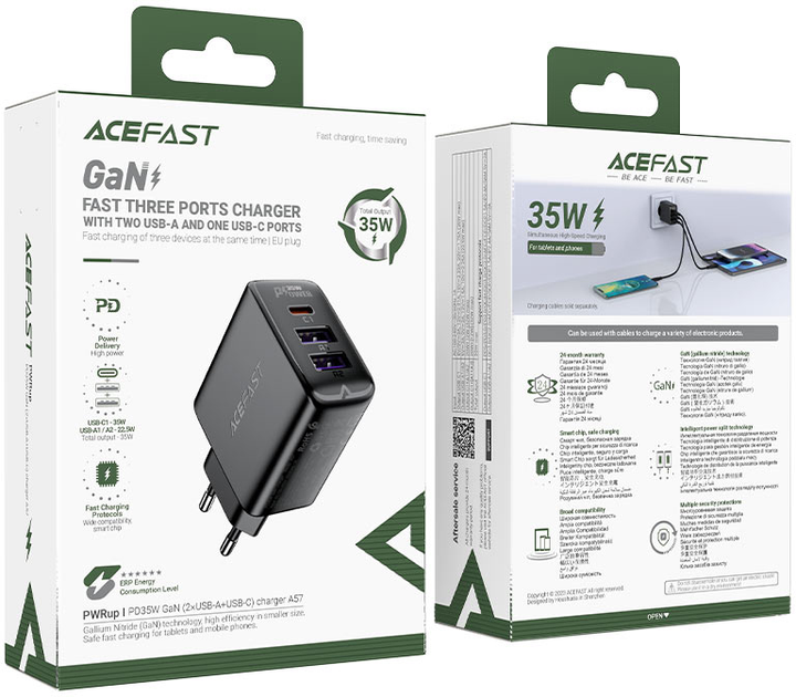 Ładowarka sieciowa Acefast A57 PD35W GaN 2xUSB-A+USB-C charger Black (6974316282730) - obraz 6