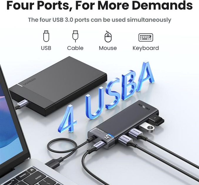 Hub USB Ugreen CM653 4xUSB 3.2 Gen1 Ports Black (UGR-15548) - obraz 4
