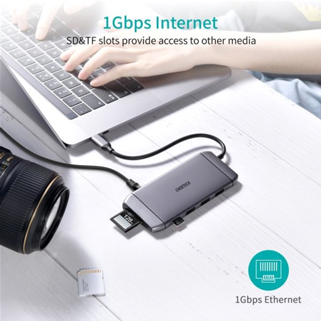 Stacja dokująca Choetech USB-C 9-w-1 (HUB-M15-GY) - obraz 8