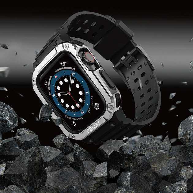 Ремінець із чохлом Hurtel Protect Strap Band для Apple Watch 38/40/41 мм Black/Silver (9145576231593) - зображення 5