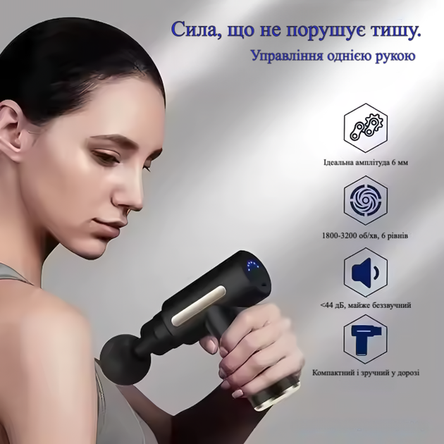 Портативний перкусійний масажер (масажний пістолет) для тіла з вбудованим штучним інтелектом - чорний - изображение 3