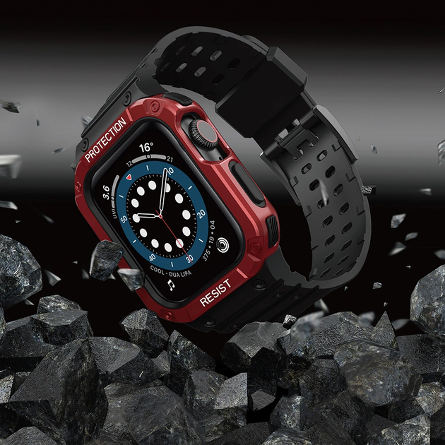 Pasek z etui Hurtel Protect Strap Band do Apple Watch 42/44/45 mm Black/Red (9145576231654) - obraz 5