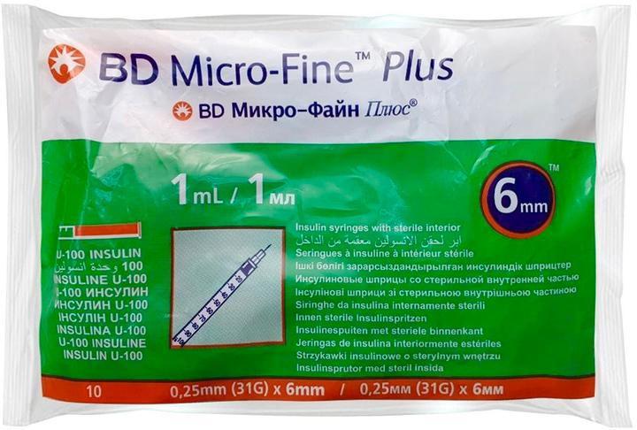 Шприц інсуліновий BD Micro-Fine Plus U-100, розмір 31G, 0.25*6 мм, 1 мл (100 шт) - зображення 2
