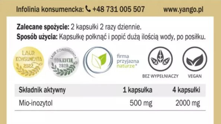 Амінокислота Yango Інозитол 590 мг 90 капсул (5904194063153) - зображення 3