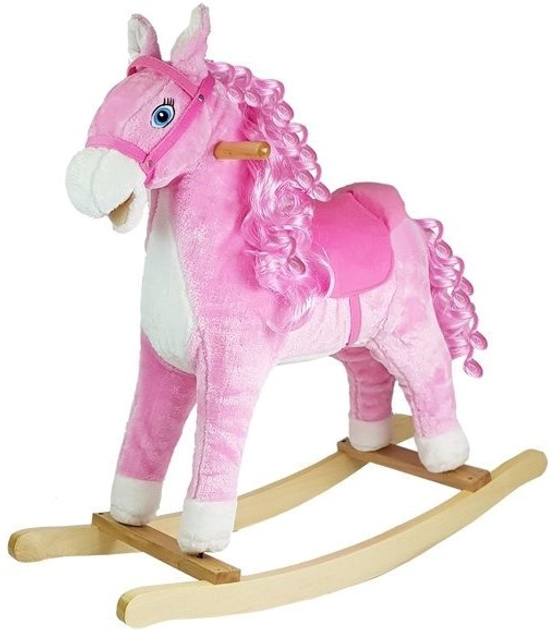 Koń na biegunach LEAN Toys z lokami rusza pyskiem ogonem 74 cm Różowy 2255 (5902808151708) - obraz 1