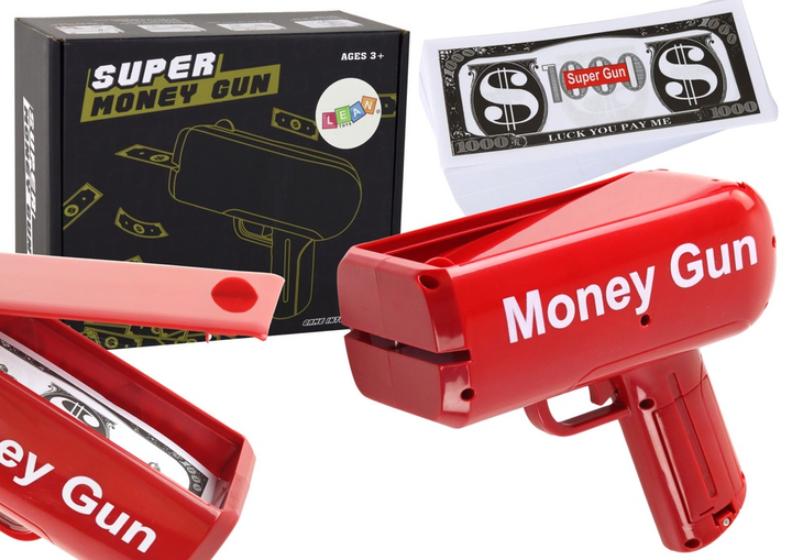 Pistolet na pieniądze LEAN Toys Pieniądze papierowe 100 sztuk Czerwony (5905884459942) - obraz 2