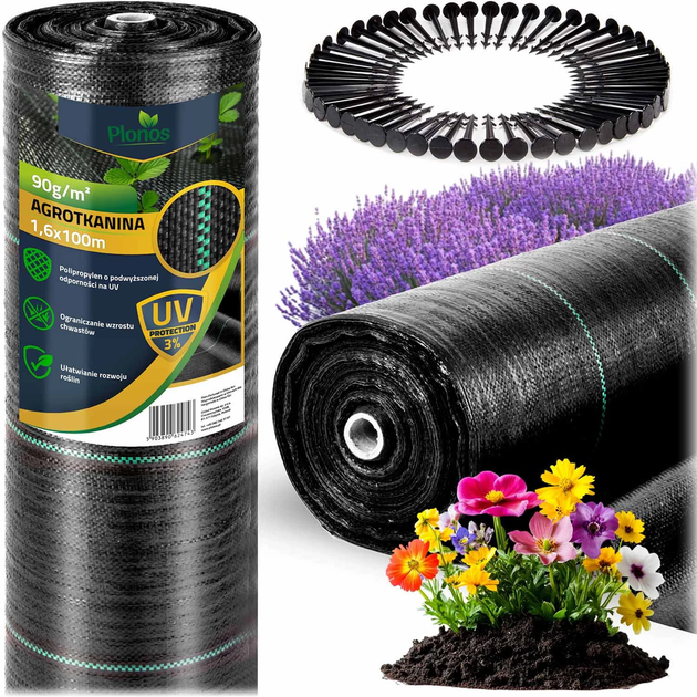 Agrotkanina ogrodowa Plonos + 100 szpilek 1.6 m x 100 m 90 g/m2 Czarna (5903890629083) - obraz 7