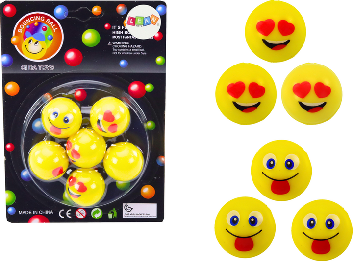 Zestaw kauczukowych piłek LEAN Toys Emoji 20376 6 szt. Yellow (5905991026655) - obraz 2