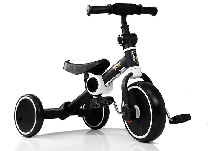 Rower na pedały biegowy LEAN Toys trójkołowy czarno-biały (5903802452686) - obraz 2