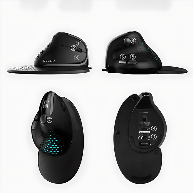 Ергономічна вертикальна миша DELUX M618XSD c OLED дисплеєм, комбінованим підключенням та акумулятором, WH - зображення 3