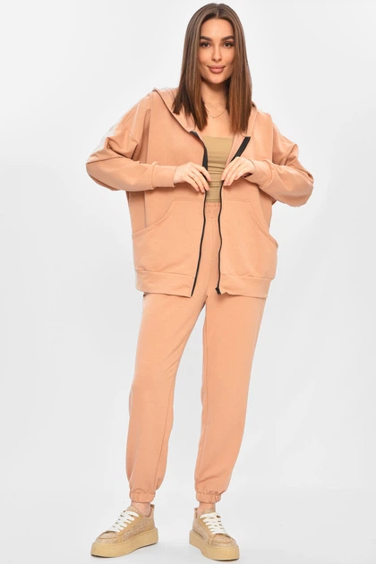 Спортивный костюм женский бежевого цвета Fashion размер 44-46 (201905) - Фото 1 Спортивный костюм женский бежевого цвета Fashion размер 44-46 (201905) - изображение 1