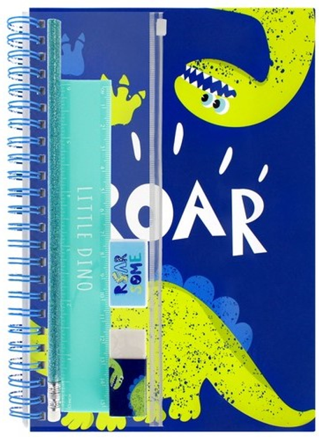 Zestaw szkolny Starpak Dino Notes na spirali A5 + gumka + ołówek + temperówka + linijka 15 cm (5904335870732) - obraz 1