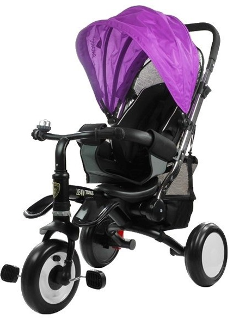 Rowerek trójkołowy spacerówka LEAN Toys Daszek koła EVA fioletowy PRO400 (5902808157939) - obraz 1