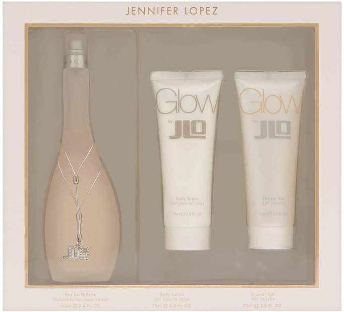 Набір для жінок Jennifer Lopez Glow туалетна вода 100 мл + лосьйон для тіла 75 мл + гель для душу 75 мл (5050456999439) - зображення 1