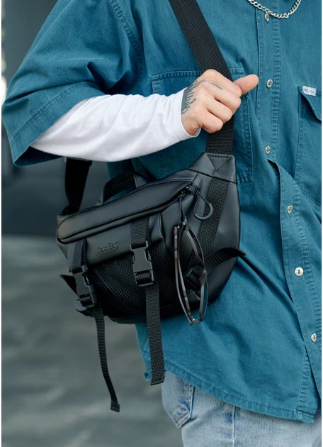 Большая мужская поясная сумка бананка из экокожи SAMBAG Черная (857038721) - изображение 7