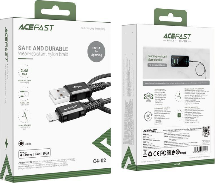 Кабель Acefast C4-02 USB Type-A to Lightning 1.8 м Black (6974316281313) - зображення 5