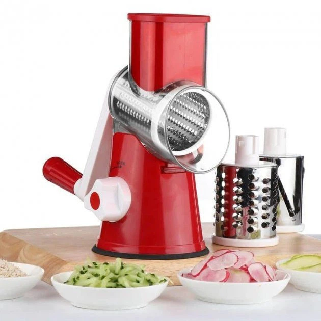 Овощерезка мультислайсер Kitchen Master Tabletop Drum Grater, 3 насадки, красная - Фото 8 Овощерезка мультислайсер Kitchen Master Tabletop Drum Grater, 3 насадки, красная - изображение 8