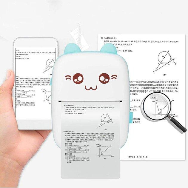 Портативний мініпринтер Mini printer Blue +2 шт звичайного + 5 шт самоклеючий +3 шт кольорового+ кейс - зображення 8