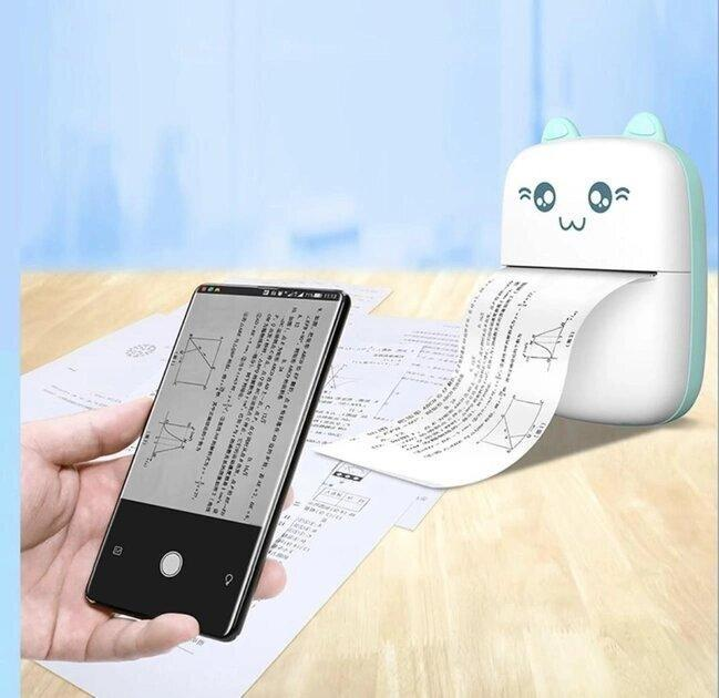 Портативний мініпринтер Mini printer Blue +2 шт звичайного + 5 шт самоклеючий +3 шт кольорового+ кейс - зображення 9