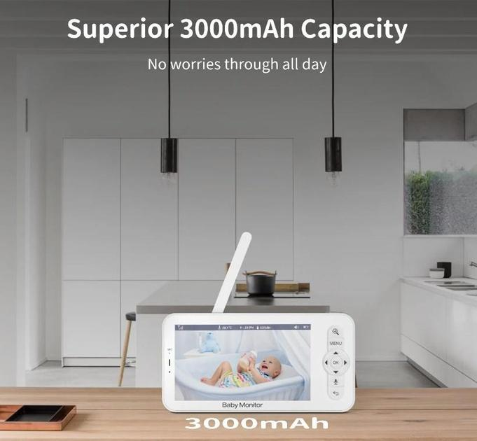 Видеоняня Baby Monitor цифровая WiFi с 5 дюймовым HD экраном, камера 1080Р, 4-кратный зум, с датчиком звука, движения, ночное видение + термометр, радионяня, оранжевая - изображение 10