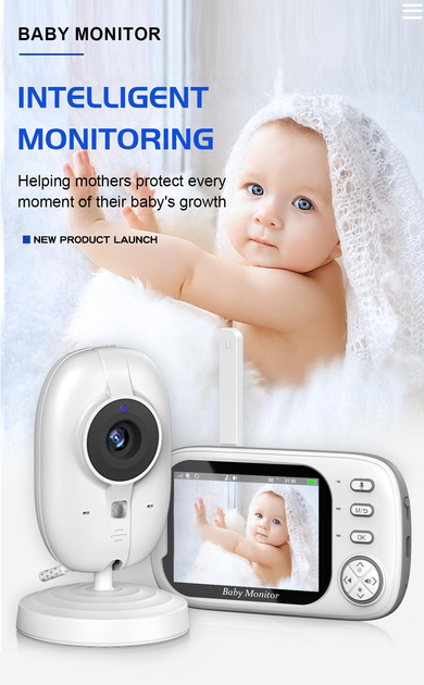 Видеоняня Baby Monitor ABM600 с датчиком звука беспроводная радионяня с портативным дисплеем и измерением температуры - изображение 1