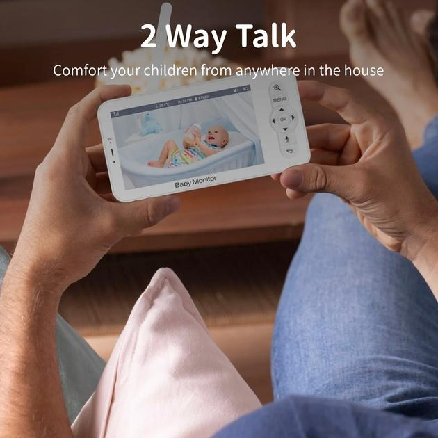 Видеоняня Baby Monitor цифровая WiFi с 5 дюймовым HD экраном, камера 1080Р, 4-кратный зум, с датчиком звука, движения, ночное видение + термометр, радионяня, няня - изображение 4