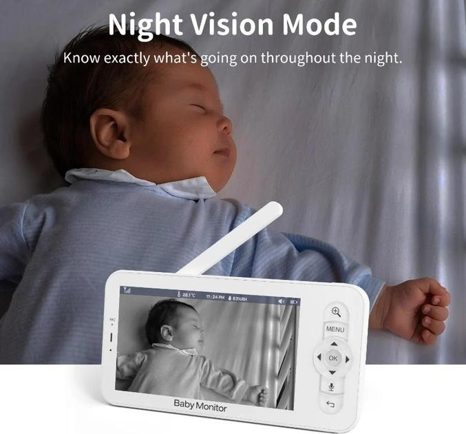 Видеоняня Baby Monitor цифровая WiFi с 5 дюймовым HD экраном, камера 1080Р, 4-кратный зум, с датчиком звука, движения, ночное видение + термометр, радионяня, няня - изображение 7