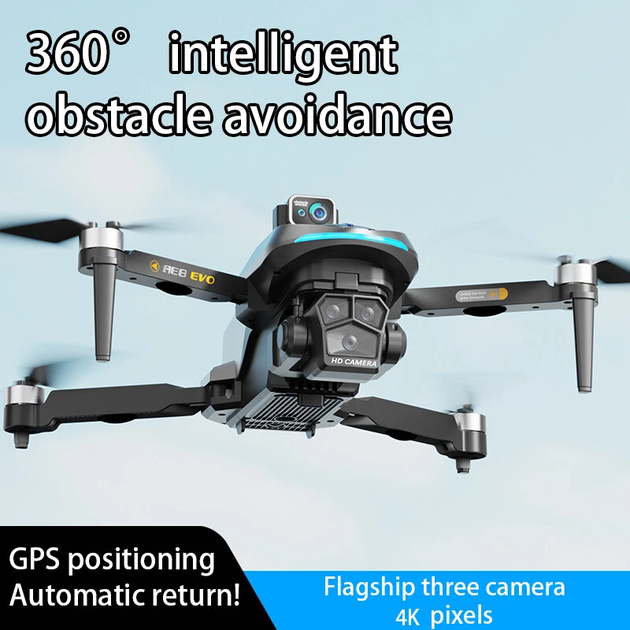 Квадрокоптер AE8 EVO с камерой 4K, GPS, экраном на пульте 4.5", обходом препятствий, до 25 мин полета - изображение 3