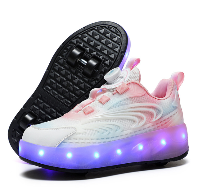 Роликовые кроссовки для девочек с LED подсветкой розовые на 4-х колесах (DL126) Р.39(24.8см) - изображение 8