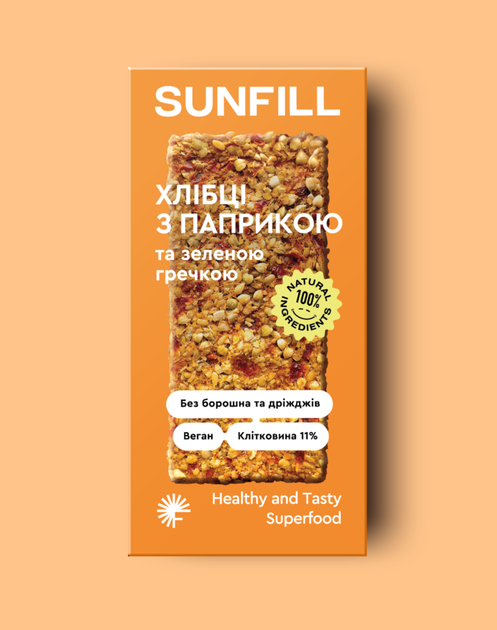 Хлібці з зеленої гречки з паприкою Sunfill, без глютену, 91 г - Фото 1 Хлібці з зеленої гречки з паприкою Sunfill, без глютену, 91 г - изображение 1