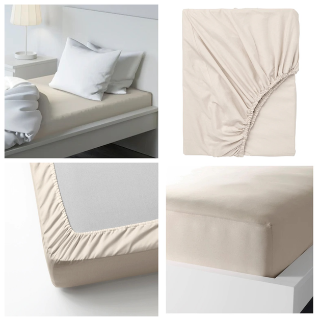 Простынь на резинке 160х200 см бежевая IKEA DVALA постельное белье двуспальное 100% хлопок ИКЕА ДВАЛА - изображение 2