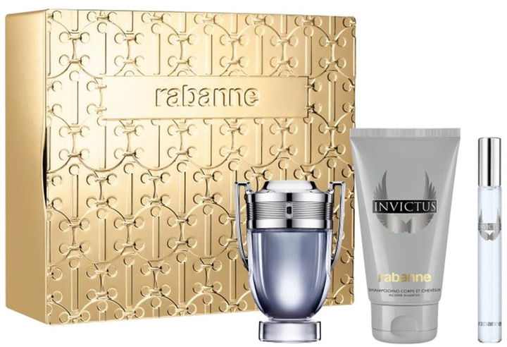 Набір для чоловіків Paco Rabanne Invictus туалетна вода 50 мл + туалетна вода 10 мл + шампунь 100 мл (3349668635207) - зображення 1