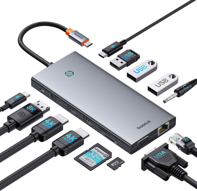 USB-хаб Baseus PortalJoy Series 13-in-1 Grey (B00053002811-01) - зображення 4