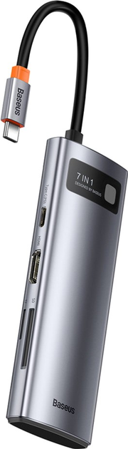 Hub USB Baseus Metal Gleam Series 7-in-1 USB-C to 2xUSB3.0/HDMI/USB Type-C/PD/SD/TF Grey (WKWG020113) - obraz 2