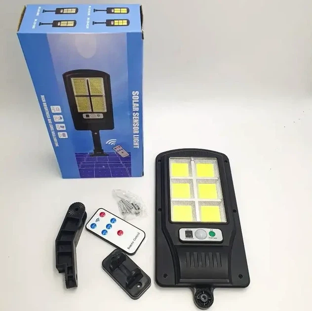 Вуличний ліхтар на стовп Solar Light 6COB із пультом на сонячних батареях чорний - зображення 2
