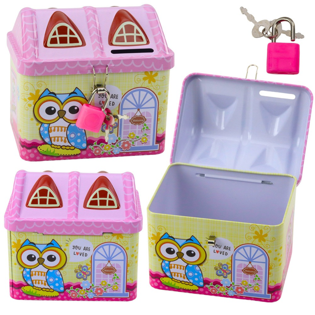 Skarbonka LEAN Toys Klucze do zamka "Dom Sowy" metal różowa (5905991044420) - obraz 2