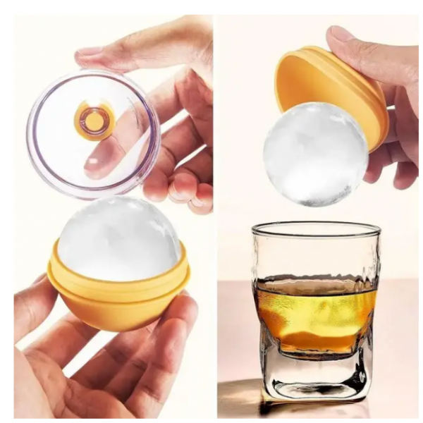 Форма для льоду у вигляді кулі Ice Ball Maker TOPA Сферична силіконова сфера для заморожування та зберігання круглого льоду Жовта - зображення 4