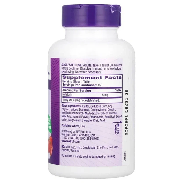 Мелатонін, швидкорозчинний, полуниця, Melatonin, Natrol, 5 мг, 150 таблеток - Фото 2 Мелатонін, швидкорозчинний, полуниця, Melatonin, Natrol, 5 мг, 150 таблеток - зображення 2