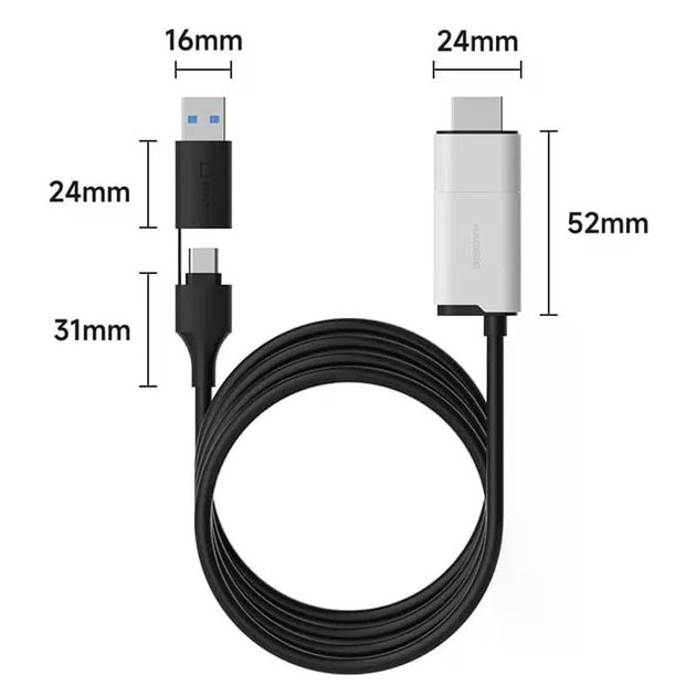 Зовнішня карта відеозахоплення (кабель) HAGiBiS HDMI на USB/Type-C 1080P@60fps 100W PD UHC10 - зображення 3