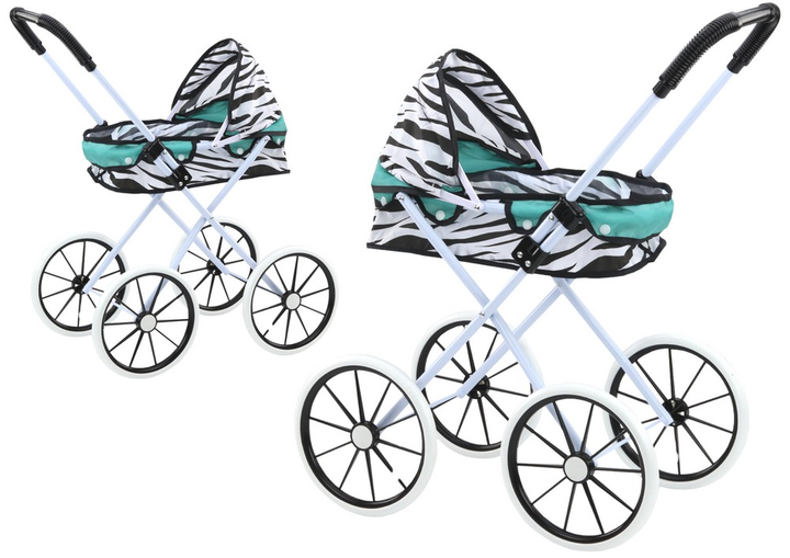 Wózek dla lalek LEAN Toys duże koła składany Zebra turkusowy 17739 (5905991005896) - obraz 2