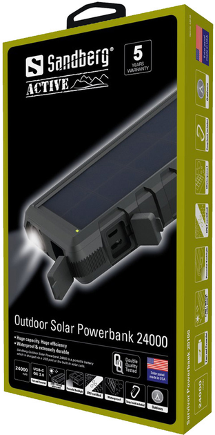 УМБ Outdoor Sandberg 24000 mAh з сонячною панелью Black (420-38) - зображення 5