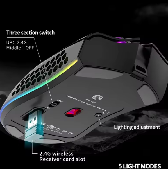 Бездротова миша Viper BM600 Чорна 1600 dpi RGB з підсвічуванням - зображення 5