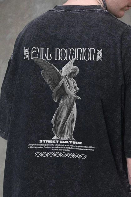 Чоловіча Виварена Оверсайз Футболка Without Washed З Принтом Dominion S/M Black - зображення 3