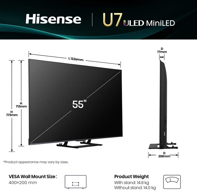 Телевізор Hisense MiniLED 55" 55U7Q (6942351421032) - зображення 3